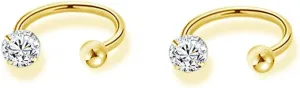 20g 4 Prong Round Cut Cubic Zirconia Stud Post Small Huggie Hoop Earrings Cartilage Tragus Helix Tiny Half Open Hoops Screw Back Stainless Steel Nose Rings Piercing Hypoallergenic for Women Men