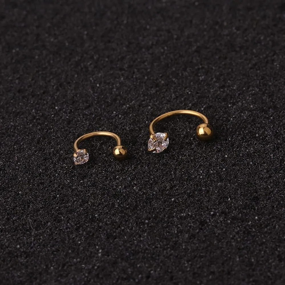 20g 4 Prong Round Cut Cubic Zirconia Stud Post Small Huggie Hoop Earrings Cartilage Tragus Helix Tiny Half Open Hoops Screw Back Stainless Steel Nose Rings Piercing Hypoallergenic for Women Men