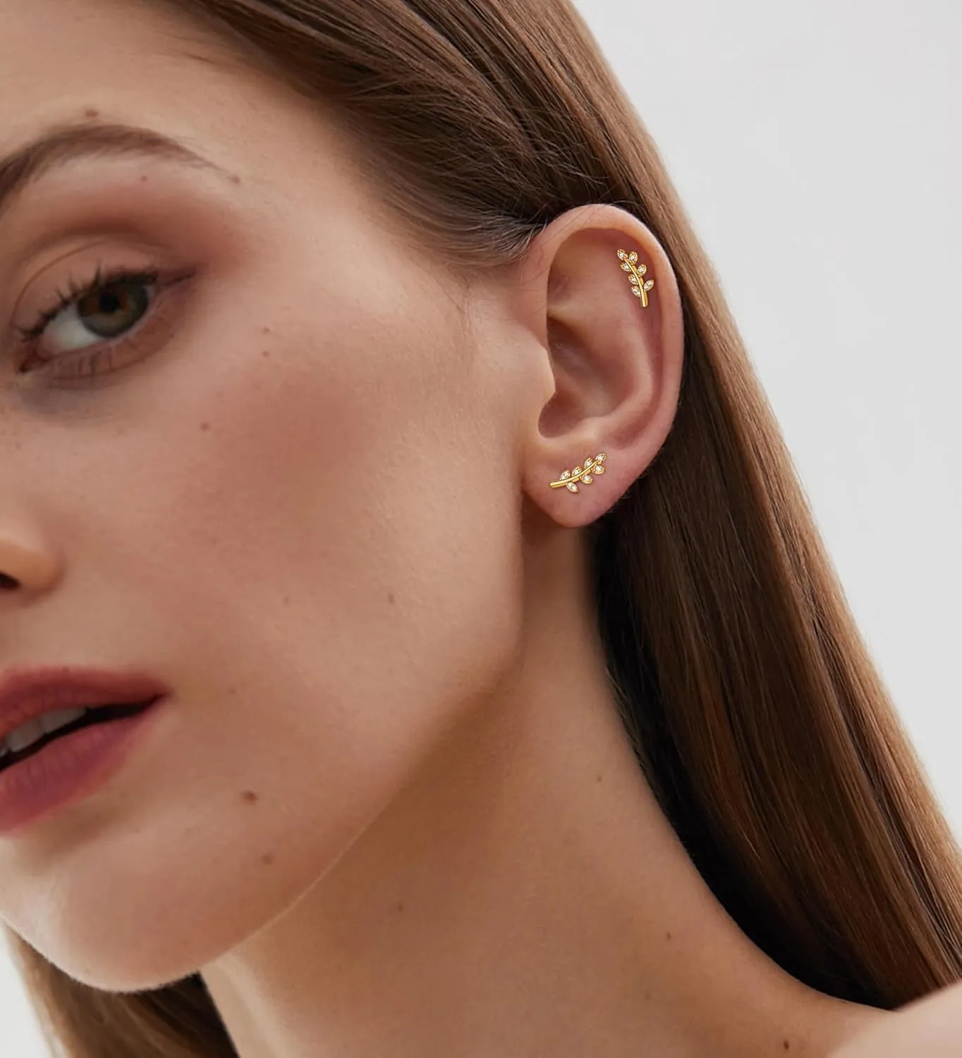 20G Cartilage Earrings for Women 14K Gold Stainless Steel Flat Back Cartilage Stud Earrings for Sensitive Ear Leaf Opal CZ Handmade Helix Conch Piercing Jewelry Gold Leaf