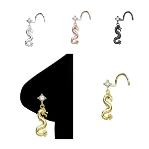 20G Dangle Nose Ring L Bend Nose Ring 18K Gold Plated Dragon Nose Stud Nose Piercing Jewelry
