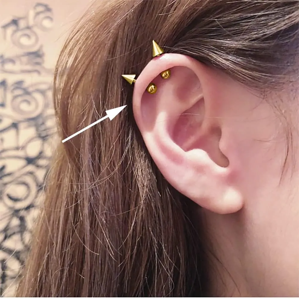 20G Minimalist Spike Ball Cartilage Stud Earrings for Women Girls 925 Sterling Silver Gold Plated Small Cone Edgy Tragus Post Studs Barbell Screw Back Piercing Earring Hypoallergenic Chic Jewelry