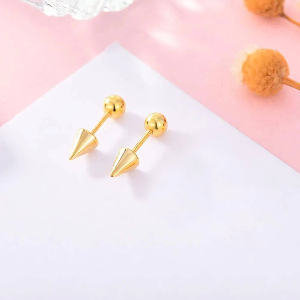 20G Minimalist Spike Ball Cartilage Stud Earrings for Women Girls 925 Sterling Silver Gold Plated Small Cone Edgy Tragus Post Studs Barbell Screw Back Piercing Earring Hypoallergenic Chic Jewelry