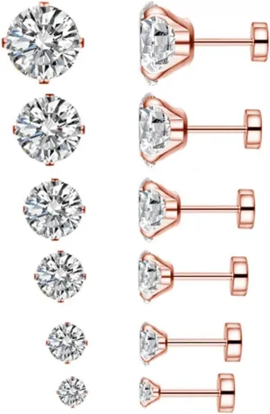 20g Rose Gold Plated Stainless Steel CZ Helix Studs Earrings for Women Men Cartilage Ear Piercings Tragus Flat Screw Backs 2mm 3mm 4mm 5mm 6mm 7mm Set