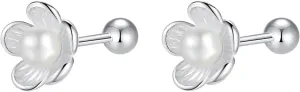 20G Tiny Cute Pearl Flower Earrings for Women 925 Sterling Silver Small Ball Screw Back Stud Cartilage Tragus Post Minimalist Shell Pearls Dainty Floral Christmas Jewelry for Mother Sister