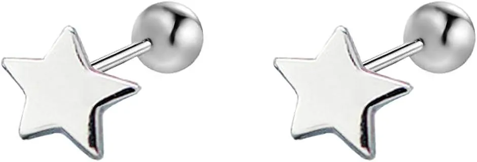 20G Tiny Cute Star Earrings for Women 925 Sterling Silver Small Ball Screw Back Stud Cartilage Tragus Post Minimalist Stars Dainty Birthday Christmas Mother's Day Jewelry Gifts