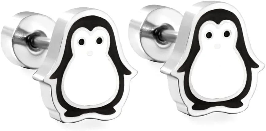 20g Tiny Penguin Stud Earrings for Women Teen Girls Stainless Steel Hypoallergenic Animal Barbell Screw Back Cartilage Tragus Post Fashion Piercing Studs Birthday Christmas Jewelry