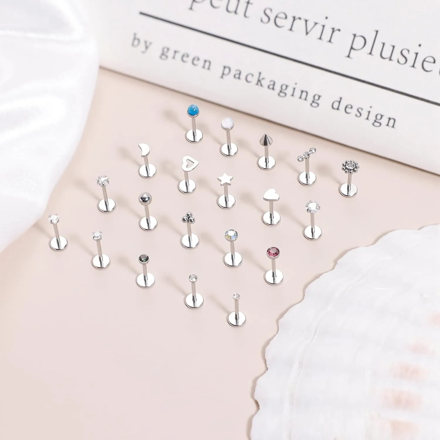 20Pcs 20G 18G Surgical Steel Threadless Nose Ring Studs for Women Men Push in Nose Studs Flat Back Cartilage Tragus Earrings Helix Labret Piercing Jewelry