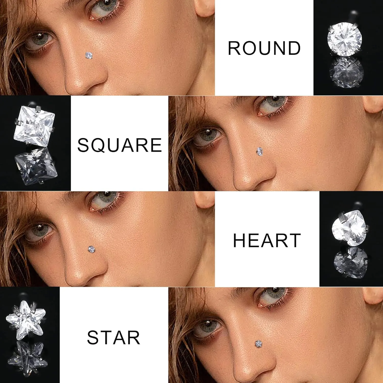 21Pcs 20G Nose Rings Hoops 316L Stainless Steel Nose Rings for Women Assorted Shapes CZ Nose Studs Cubic Zirconia Nose Rings Studs Bone L Nose Ring Set Corkscrew Nose Rings Nose Piercing Jewelry