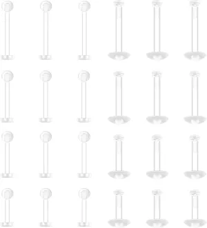 24 Pcs Clear Piercing Retainers for Surgery Round and Flat Head Cartilage Earrings Stud Plastic Helix Tragus Earring 6mm/8mm/10mm/12mm