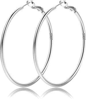 2mm Sterling Silver Big Hoop Earrings For Women - Large Hypoallergenic Circle Endless Thin Oversize Silver Hoops