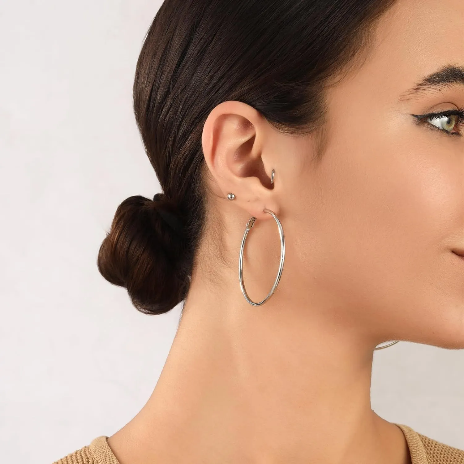 2mm Sterling Silver Big Hoop Earrings For Women - Large Hypoallergenic Circle Endless Thin Oversize Silver Hoops