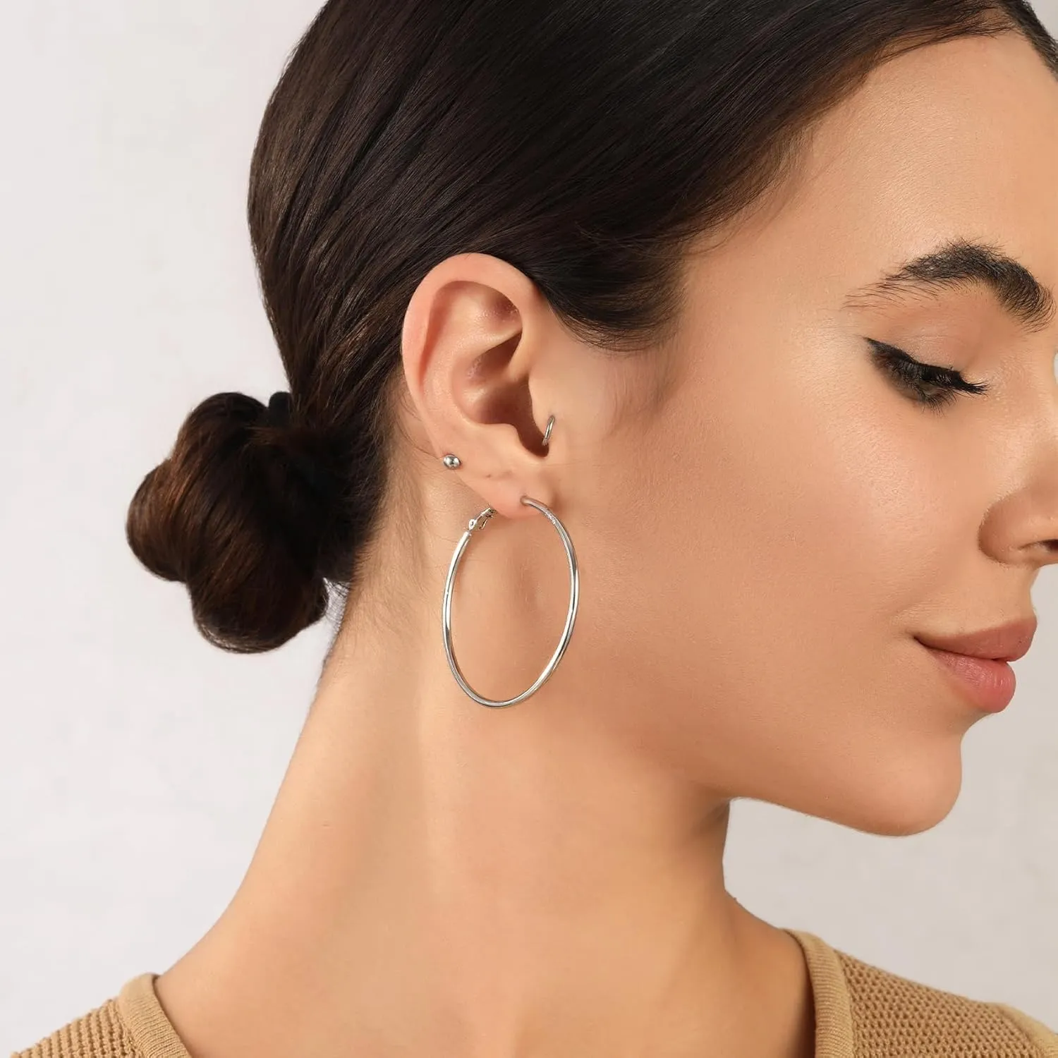 2mm Sterling Silver Big Hoop Earrings For Women - Large Hypoallergenic Circle Endless Thin Oversize Silver Hoops