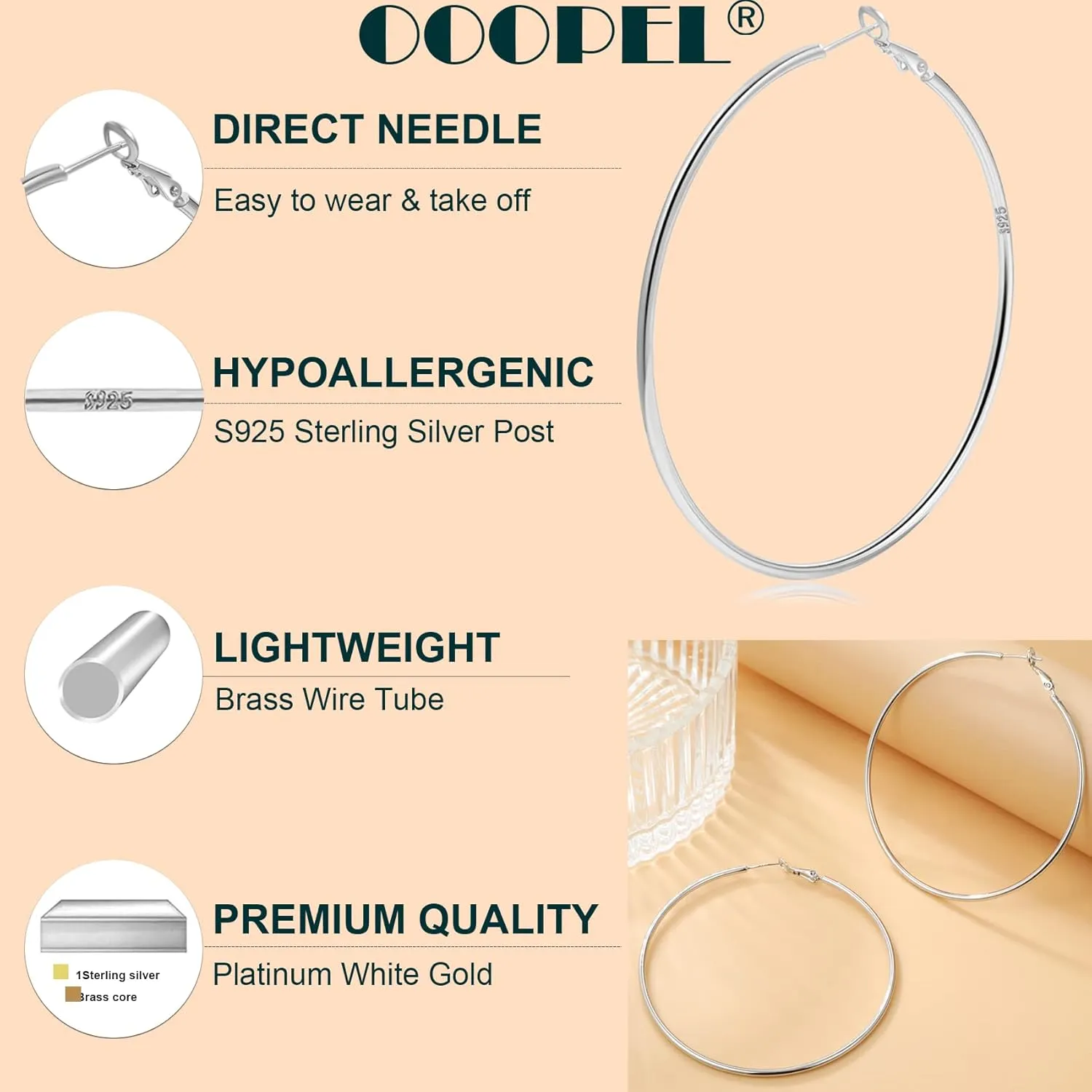 2mm Sterling Silver Big Hoop Earrings For Women - Large Hypoallergenic Circle Endless Thin Oversize Silver Hoops