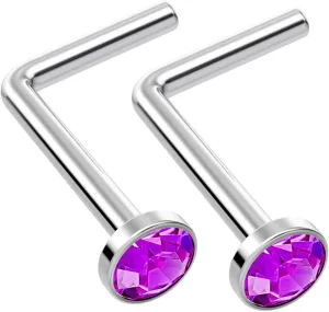 2pc L Shaped Nose Ring 18g 1mm 7mm Flesh Nostril Screw Nose Ring Crystal Hypoallergenic 316LVM Surgical Steel Stud Piercing Jewelry