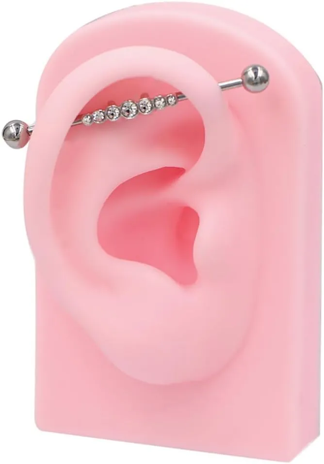 2Pcs 14G Stainless Steel Industrial Barbell 38mm Long Indusrial Cartilage Earrings Industrial Piercing Jewelry Cubic Zirconia Industrial Bar for Women