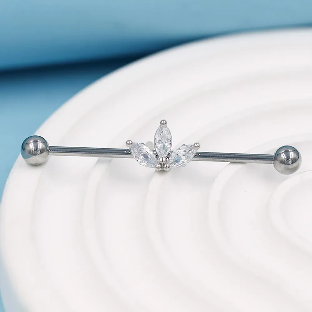 2Pcs 14G Stainless Steel Industrial Barbell 38mm Long Indusrial Cartilage Earrings Industrial Piercing Jewelry Cubic Zirconia Industrial Bar for Women