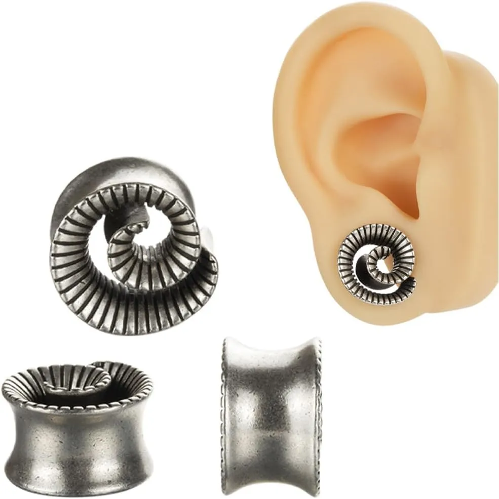 2PCS Cool Vintage Skull Swirl Tunnels Ear Plugs Gauges for Ears Stainless Steel Ear Expander Stretcher Piercing Spiral Ear Gauges Body Jewelry