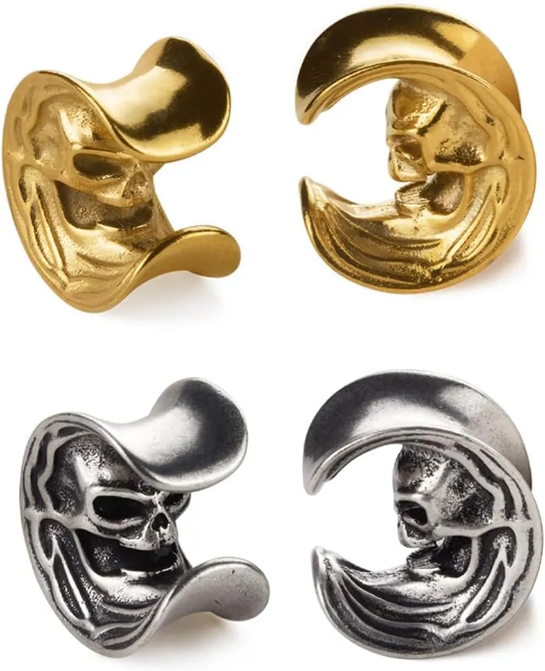 2PCS Cool Vintage Skull Swirl Tunnels Ear Plugs Gauges for Ears Stainless Steel Ear Expander Stretcher Piercing Spiral Ear Gauges Body Jewelry