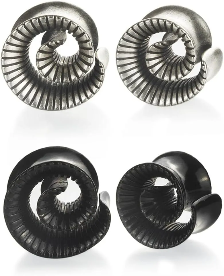 2PCS Cool Vintage Skull Swirl Tunnels Ear Plugs Gauges for Ears Stainless Steel Ear Expander Stretcher Piercing Spiral Ear Gauges Body Jewelry