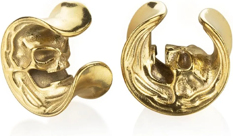 2PCS Cool Vintage Skull Swirl Tunnels Ear Plugs Gauges for Ears Stainless Steel Ear Expander Stretcher Piercing Spiral Ear Gauges Body Jewelry