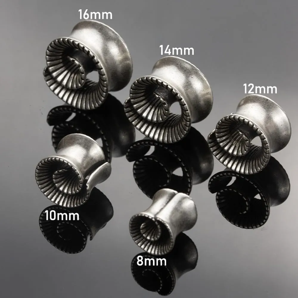 2PCS Cool Vintage Skull Swirl Tunnels Ear Plugs Gauges for Ears Stainless Steel Ear Expander Stretcher Piercing Spiral Ear Gauges Body Jewelry