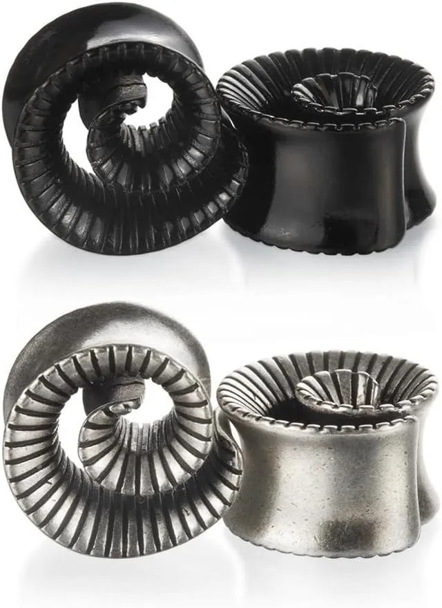 2PCS Cool Vintage Skull Swirl Tunnels Ear Plugs Gauges for Ears Stainless Steel Ear Expander Stretcher Piercing Spiral Ear Gauges Body Jewelry