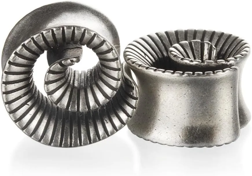 2PCS Cool Vintage Skull Swirl Tunnels Ear Plugs Gauges for Ears Stainless Steel Ear Expander Stretcher Piercing Spiral Ear Gauges Body Jewelry