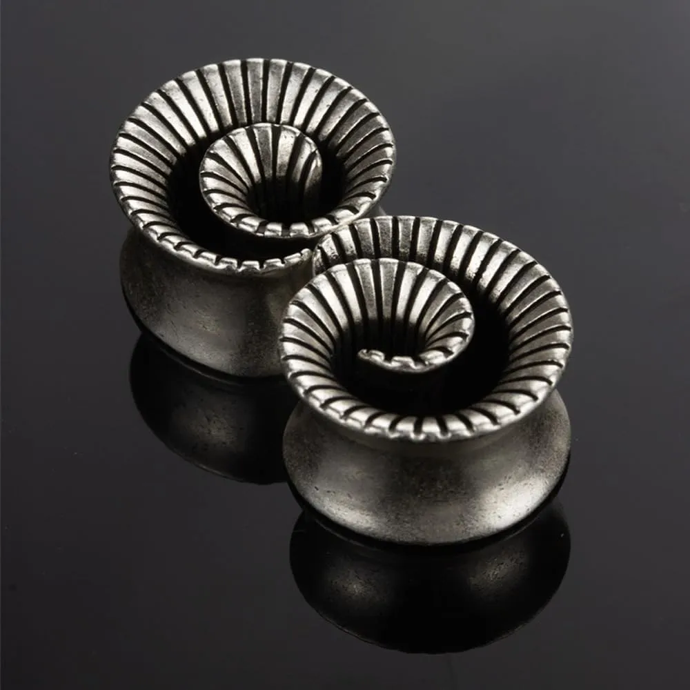 2PCS Cool Vintage Skull Swirl Tunnels Ear Plugs Gauges for Ears Stainless Steel Ear Expander Stretcher Piercing Spiral Ear Gauges Body Jewelry