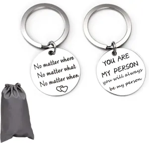 2PCS Couples Keychains Stainless Steel Pendant Lover Keychain You are My Person You Will Always Be My Person Best Friends Gift for Valentines Day Anniversary Wedding Birthday Gift