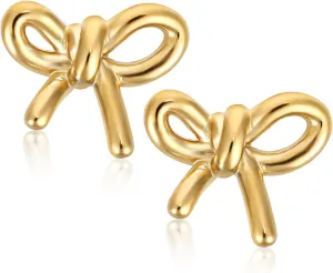 2pcs Gold Bow Stud Earrings, Small Gold Bowknot Earrings Elegant Ribbon Tiny Bow Earrings Bow Dangle Jewelry Fashion Statement Drop Jewelry for Women Girls Birthday Gifts
