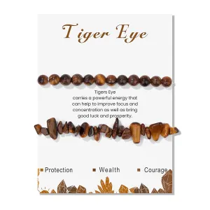 2Pcs Tiger Eye Bracelet for Men Natural Stone Beaded Bracelets Gemstones Stretch Bracelet Healing Crystal Bracelet Tiger Eye Jewelry for Women Men