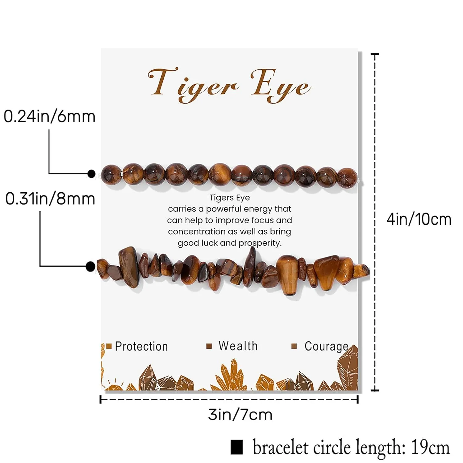 2Pcs Tiger Eye Bracelet for Men Natural Stone Beaded Bracelets Gemstones Stretch Bracelet Healing Crystal Bracelet Tiger Eye Jewelry for Women Men