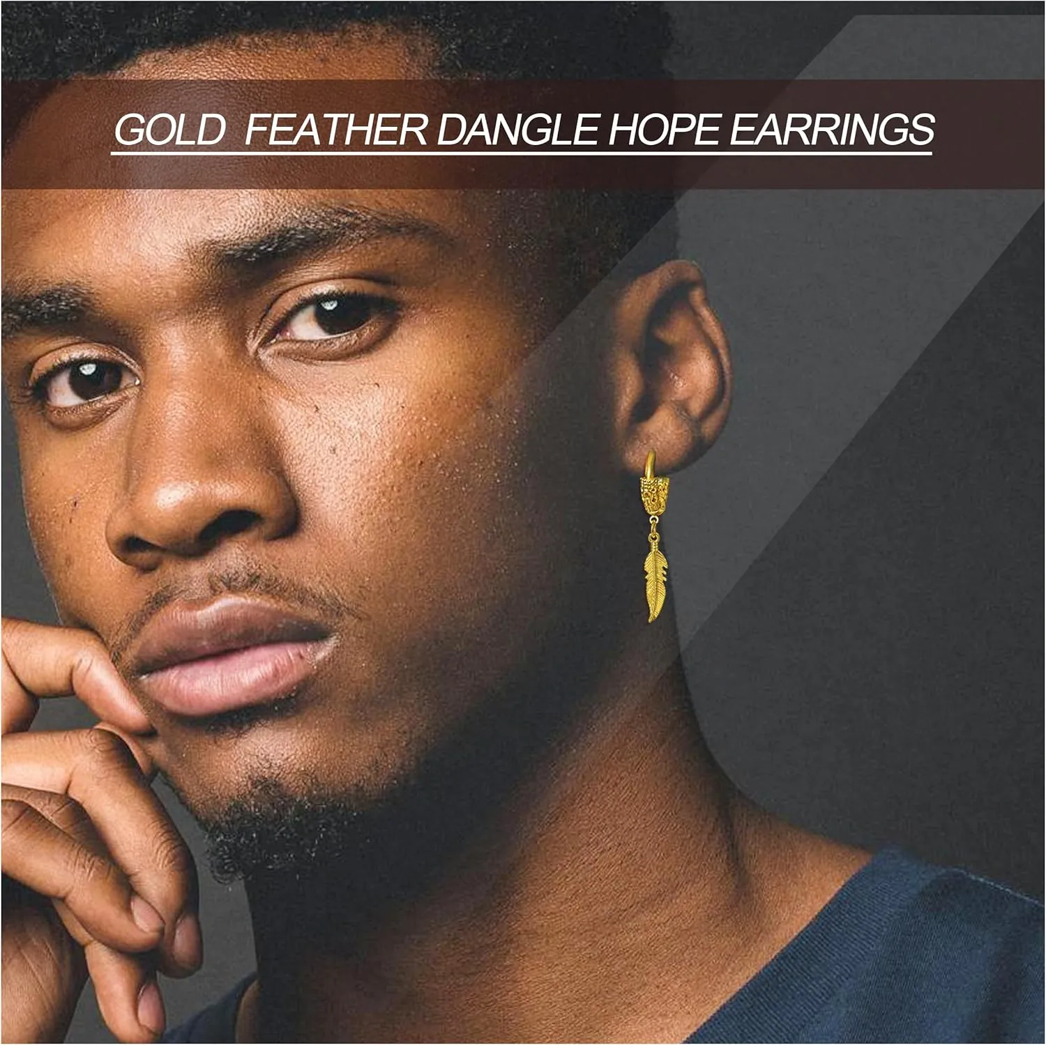 3 Pairs Dangle Hoop Earrings Set for Men, Surgical Steel Hanging Huggie Hoop Earrings with Spike/Feather/Cross Star Charms