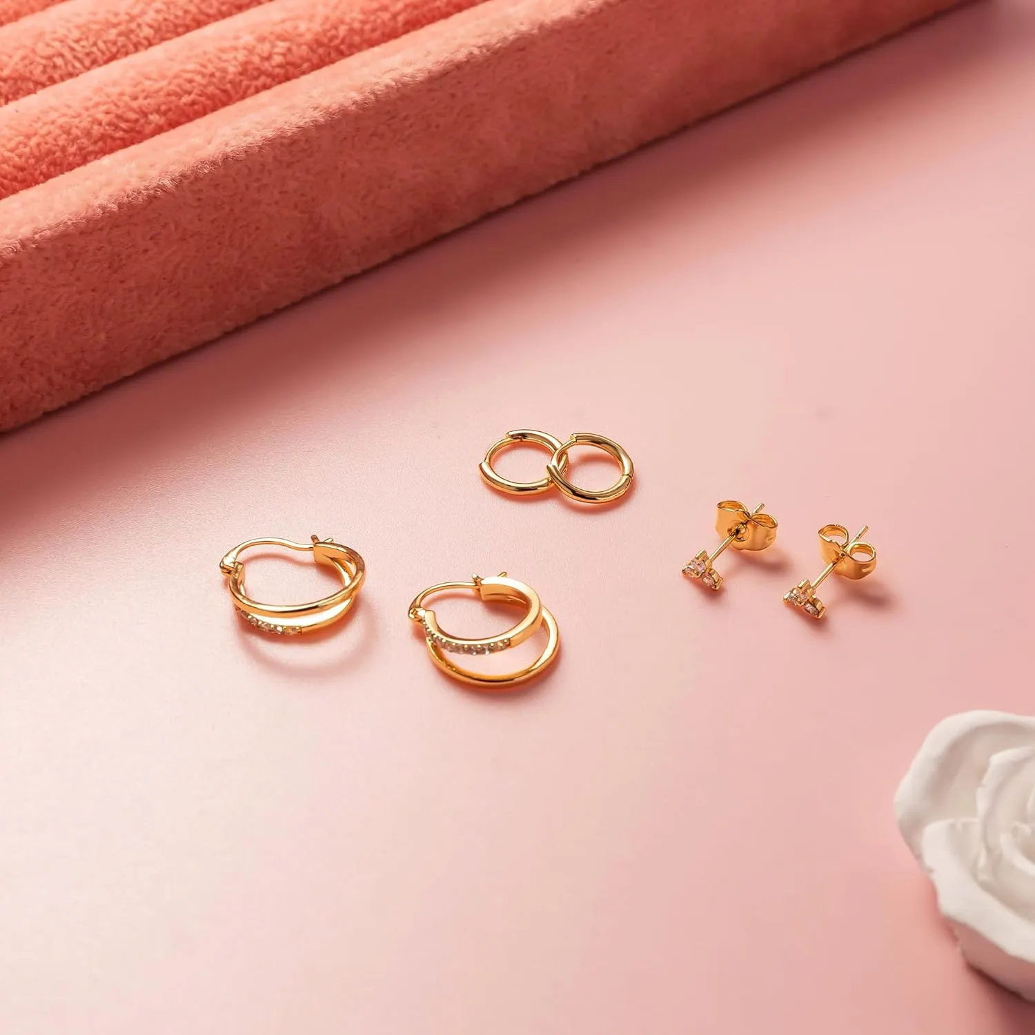 3 Pairs Gold Hoop Earrings for Women Trendy Dainty Gold Huggie Earrings 14k Gold Stud Earring Hypoallergenic Earrings Small Hoop Earrings for Gifts