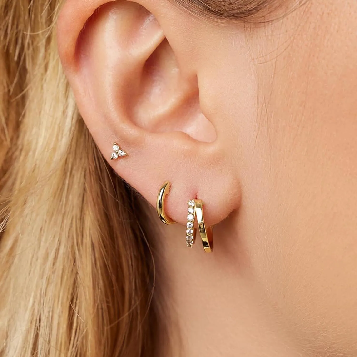 3 Pairs Gold Hoop Earrings for Women Trendy Dainty Gold Huggie Earrings 14k Gold Stud Earring Hypoallergenic Earrings Small Hoop Earrings for Gifts