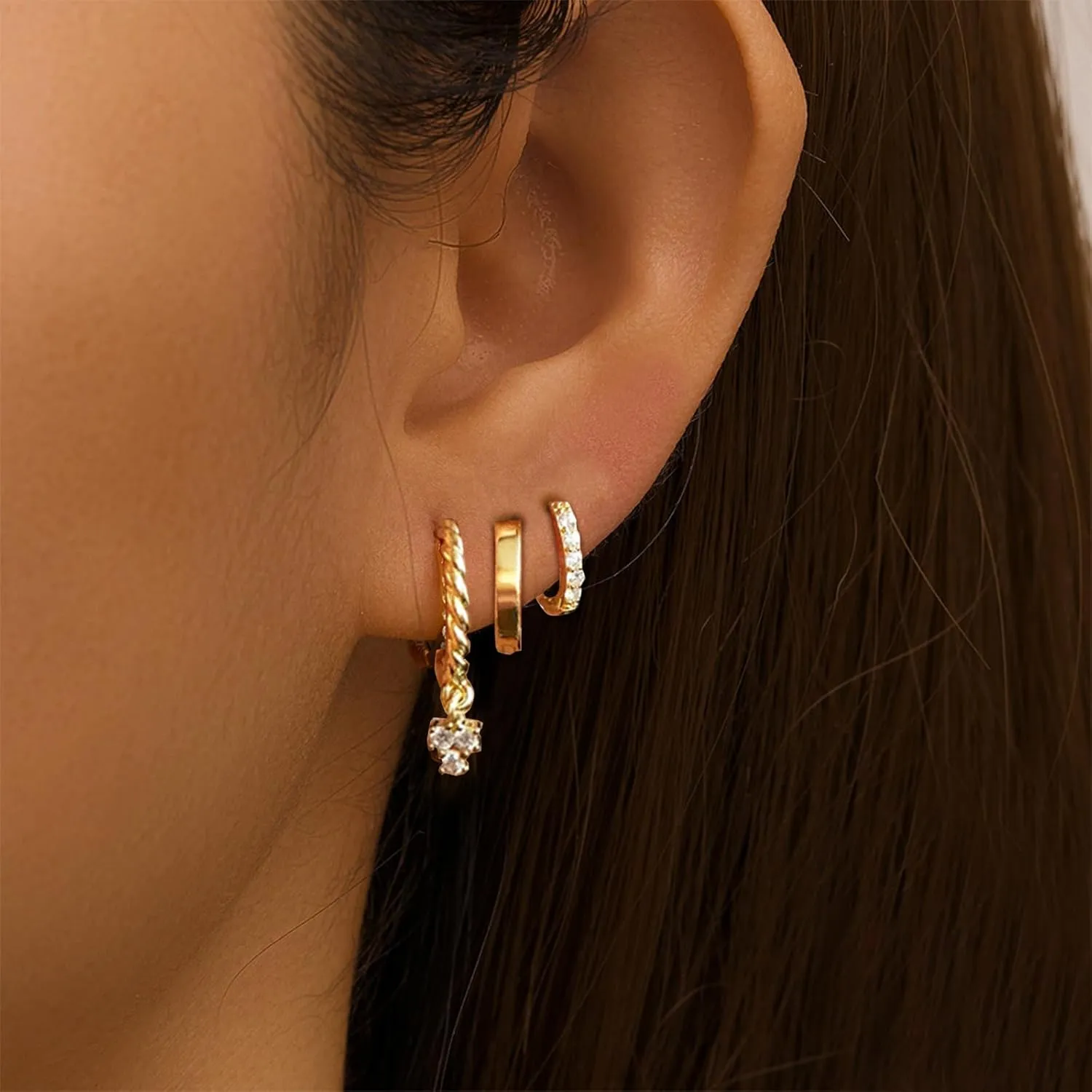 3 Pairs Silver Huggie Hoop Earrings Set Gold Huggie Earrings for Women Lightweight Hypoallergenic Heart Hoops Earrings Set Jewelry
