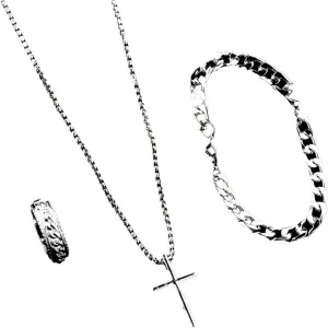 3 Pieces Cross Necklace Bracelet Ring Jewelry Set for Women Exclusive custom jewelry set for yourself Hip Hop Punk Goth Streetwear Accessory