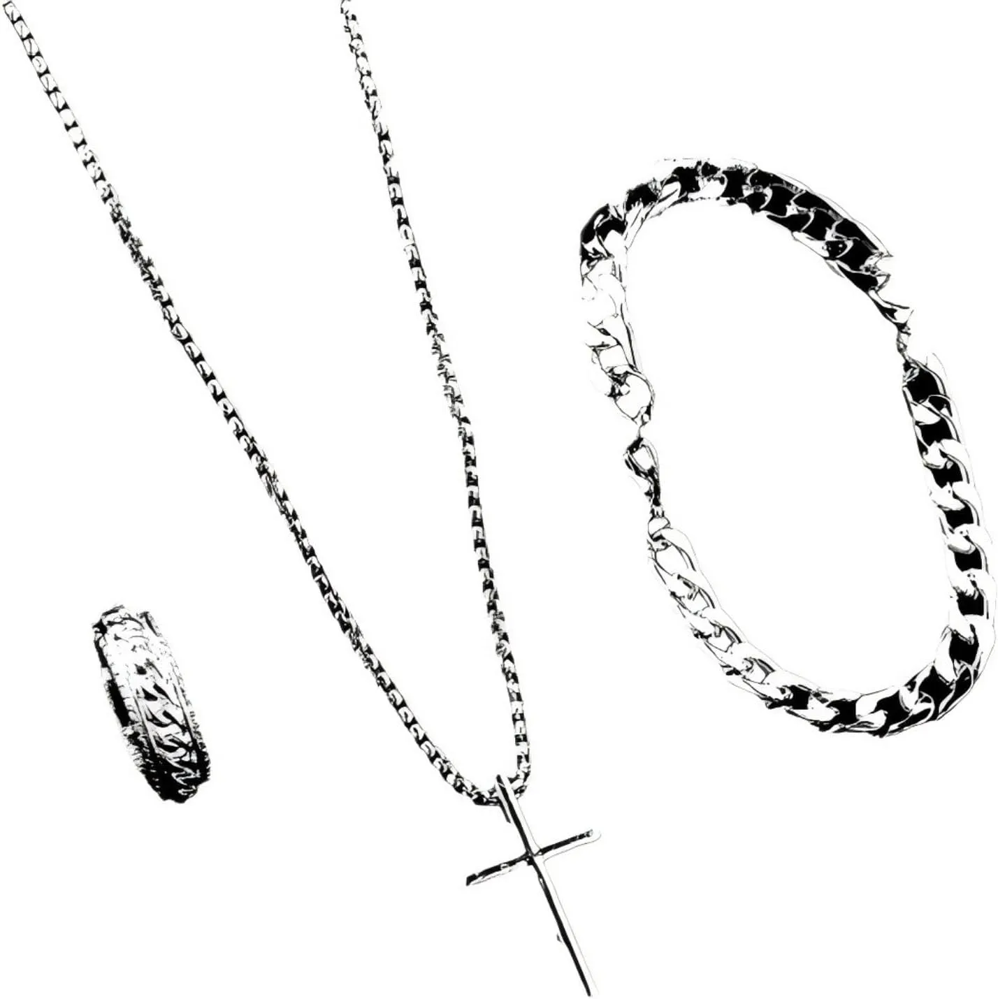 3 Pieces Cross Necklace Bracelet Ring Jewelry Set for Women Exclusive custom jewelry set for yourself Hip Hop Punk Goth Streetwear Accessory