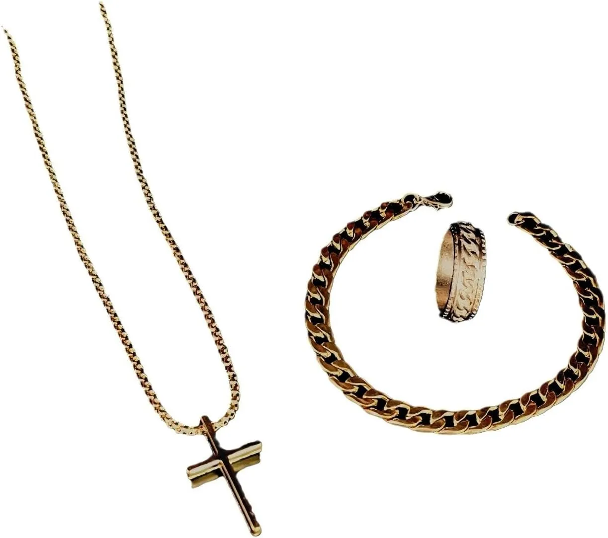 3 Pieces Cross Necklace Bracelet Ring Jewelry Set for Women Exclusive custom jewelry set for yourself Hip Hop Punk Goth Streetwear Accessory