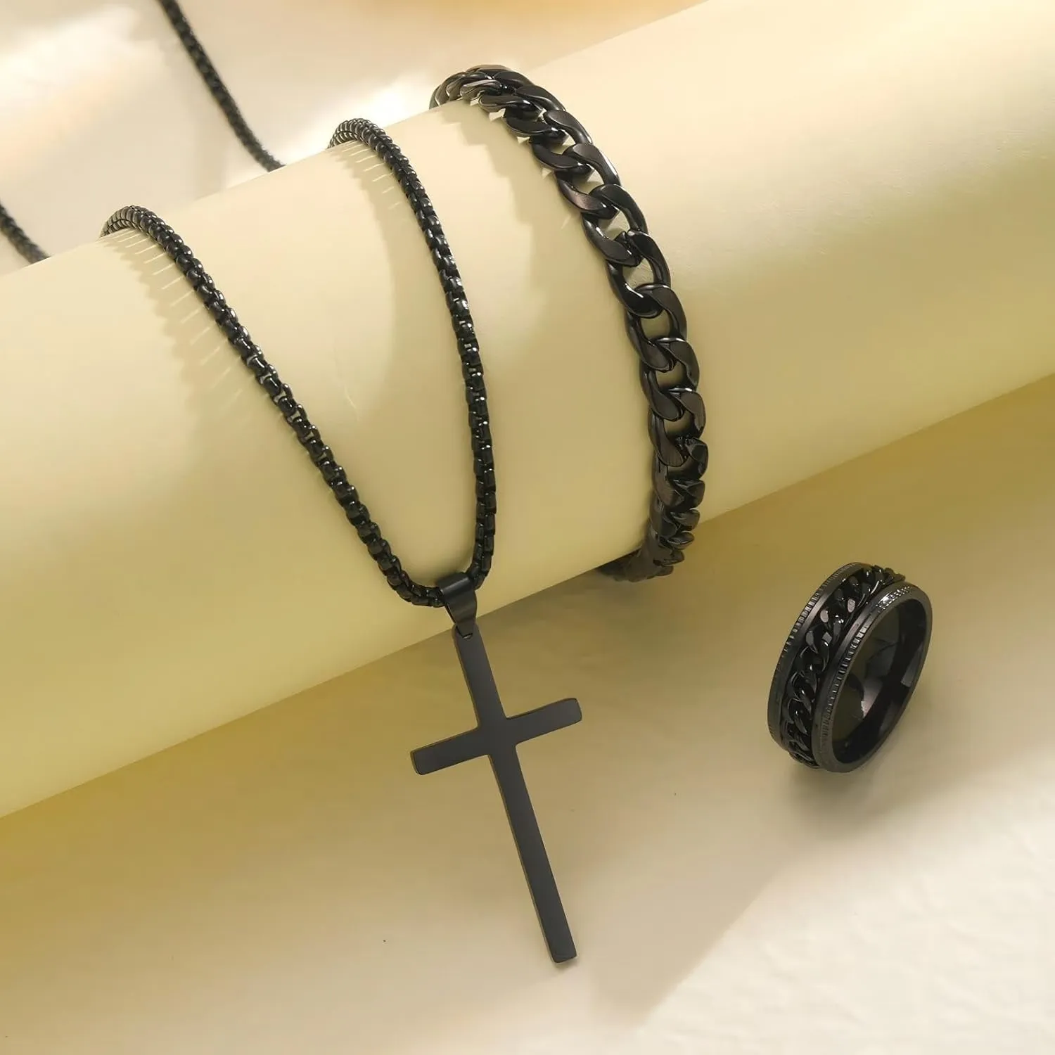 3 Pieces Cross Necklace Bracelet Ring Jewelry Set for Women Exclusive custom jewelry set for yourself Hip Hop Punk Goth Streetwear Accessory