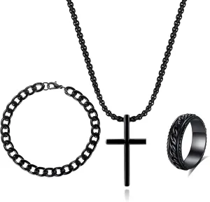 3 Pieces Cross Necklace Bracelet Ring Jewelry Set for Women Exclusive custom jewelry set for yourself Hip Hop Punk Goth Streetwear Accessory