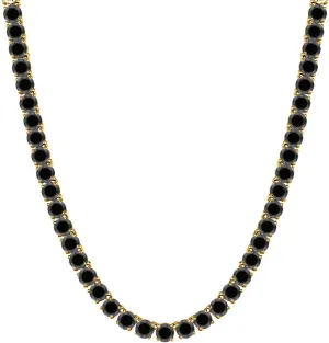 30.48 Ctw - 57.15 Ctw Round Cut Lab Created Black Diamond 14K Gold Plated .925 Silver 4mm Tennis Necklace 16" Inch -30" Inch For Men's & Women's