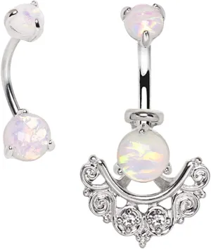 316L Stainless Steel 2-in-1 Prong Set Synthetic Opal Ornate WildKlass Navel Ring