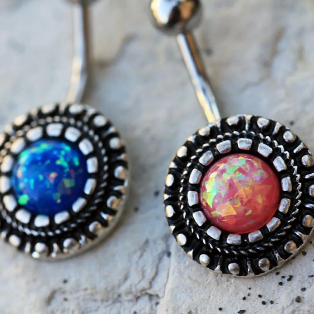 316L Stainless Steel Antique Ornate WildKlass Navel Ring with Synthetic Opal