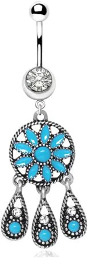 316L Stainless Steel Antique Turquoise Teardrop WildKlass Navel Ring