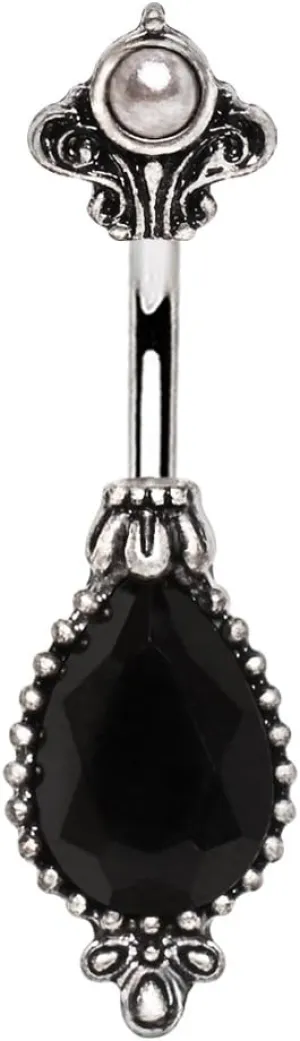 316L Stainless Steel Black Victorian Design Navel Ring 14GA