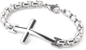 316L Stainless Steel Cross Christian Bracelet - Mens Cuff Rhodium Plated Religious Bracelets for Men Punk Jewelry