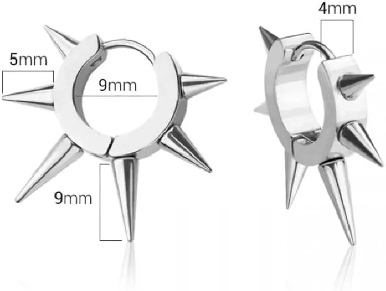 316L Stainless Steel Multi Spike Lined Huggie Hoop Earrings, Sold as a Pair