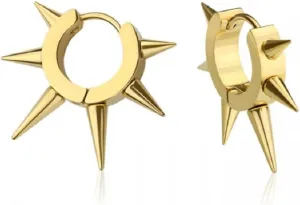 316L Stainless Steel Multi Spike Lined Huggie Hoop Earrings, Sold as a Pair