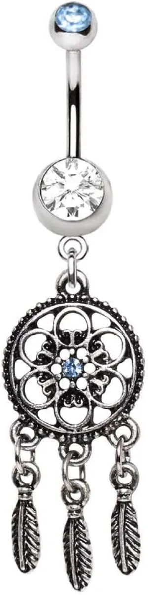 316L Stainless Steel Ornate Dream Catcher WildKlass Dangle Navel Ring